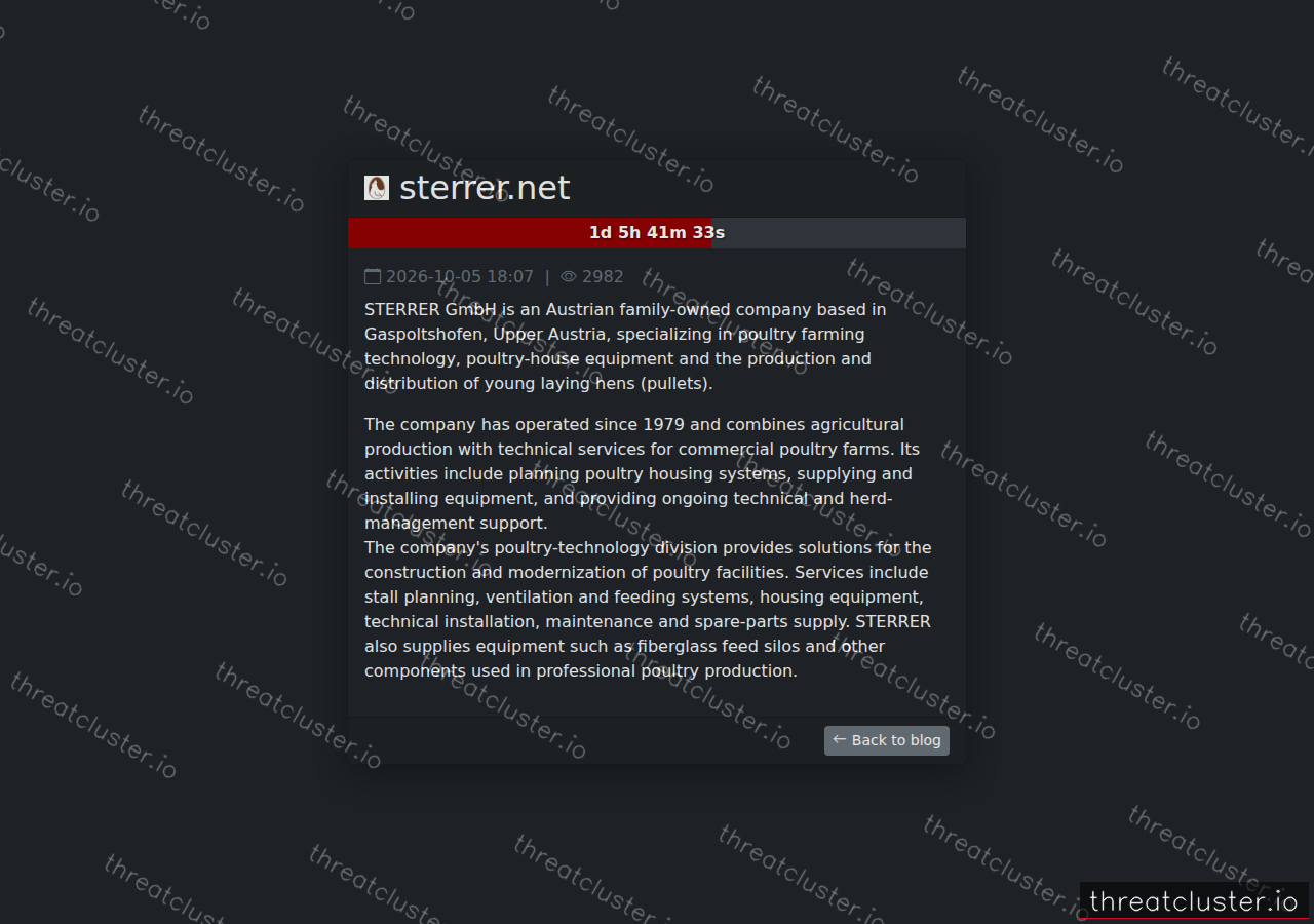 Leak-site post naming sterrer.net, captured by ThreatCluster