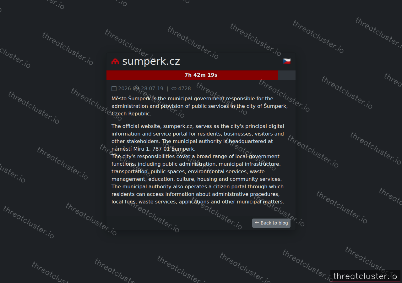 Leak-site post naming sumperk.cz, captured by ThreatCluster