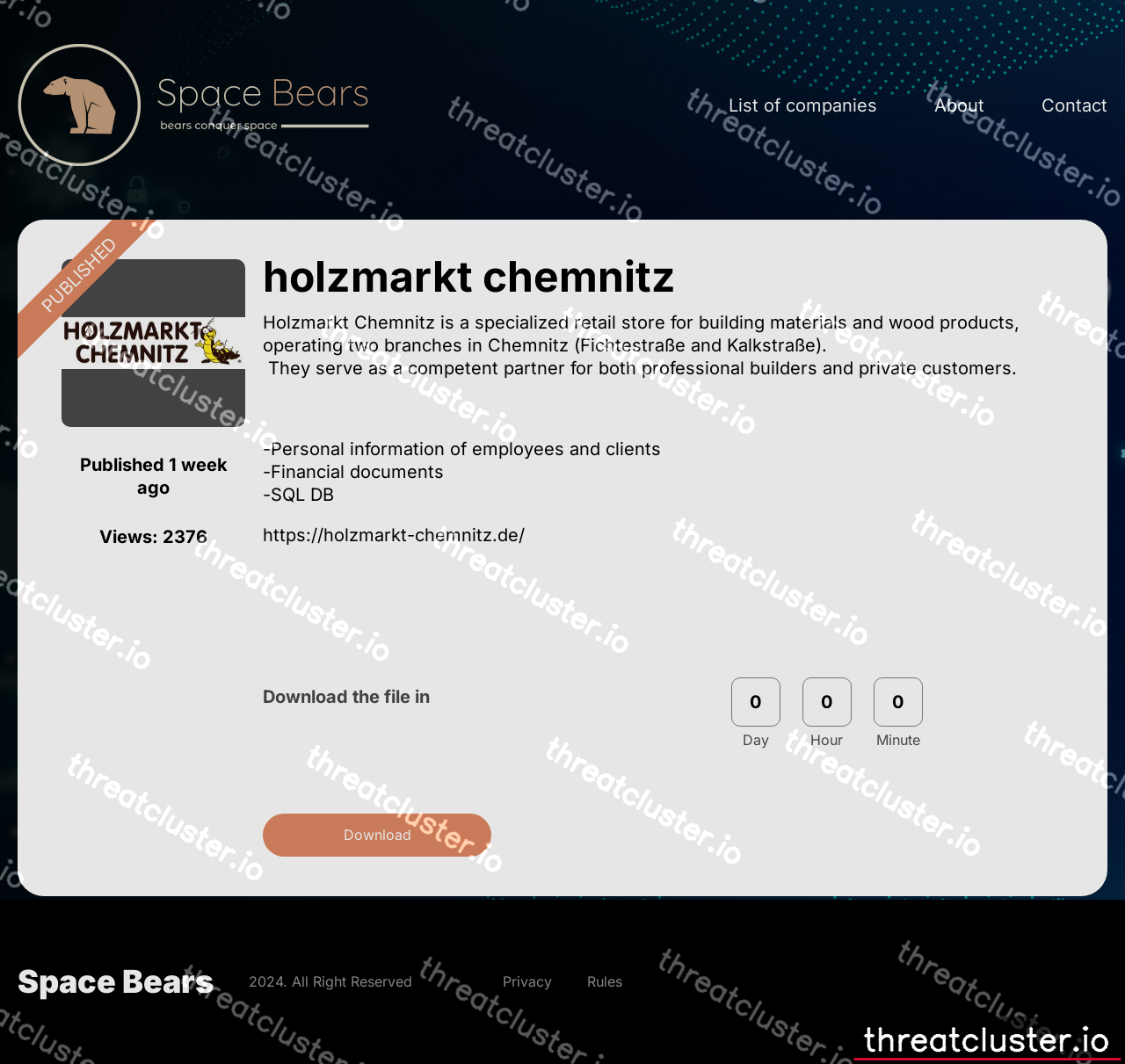 Leak-site post naming holzmarkt chemnitz, captured by ThreatCluster