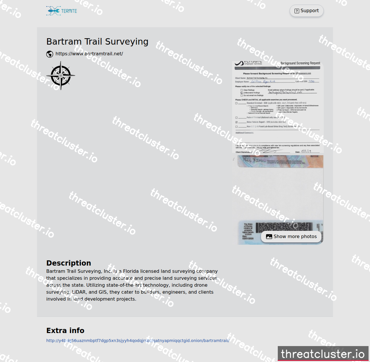 Leak-site post naming Bartram Trail Surveying, captured by ThreatCluster