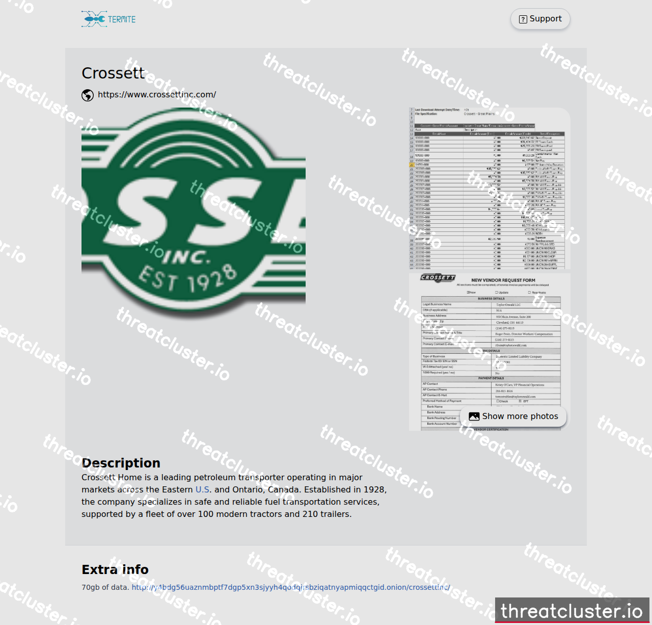 Leak-site post naming Crossett, captured by ThreatCluster