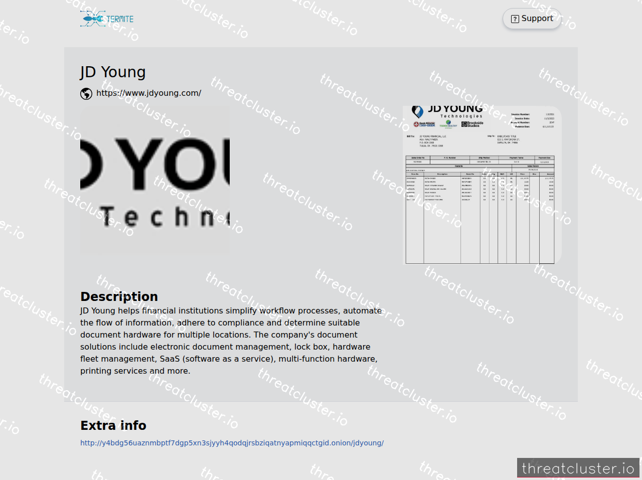 Leak-site post naming JD Young, captured by ThreatCluster