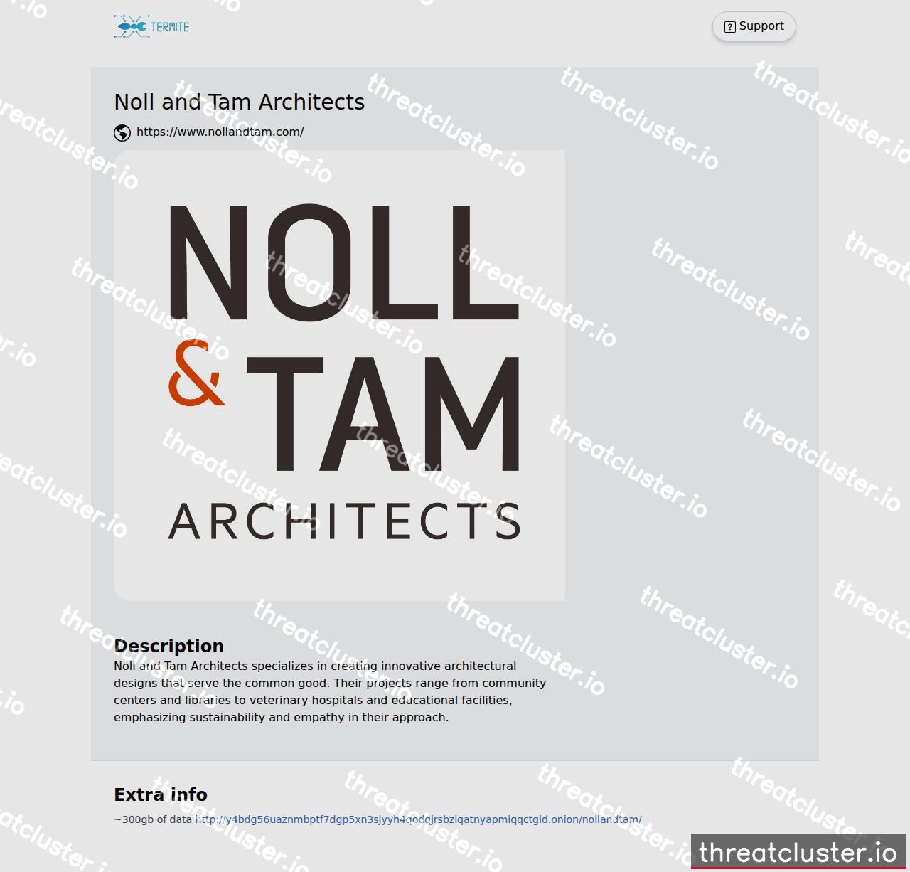 Leak-site post naming Noll and Tam Architects, captured by ThreatCluster