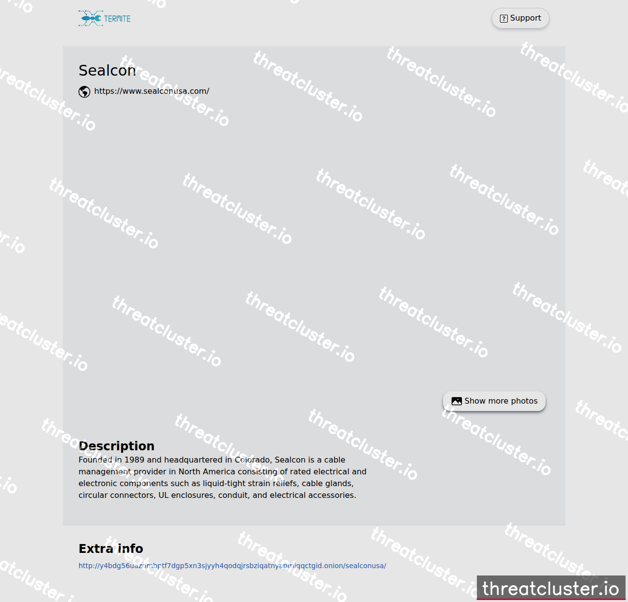 Leak-site post naming Sealcon, captured by ThreatCluster