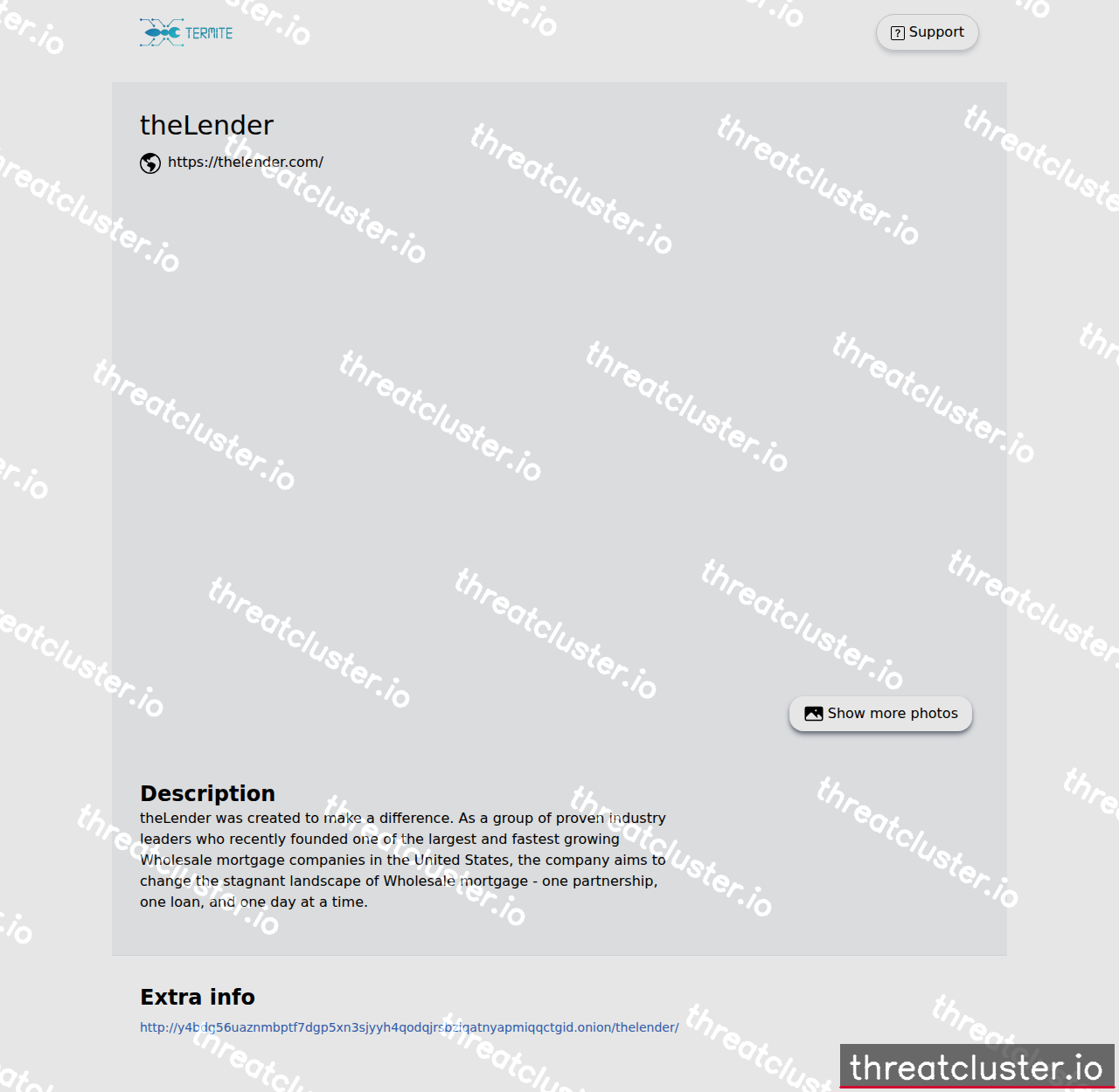 Leak-site post naming theLender, captured by ThreatCluster