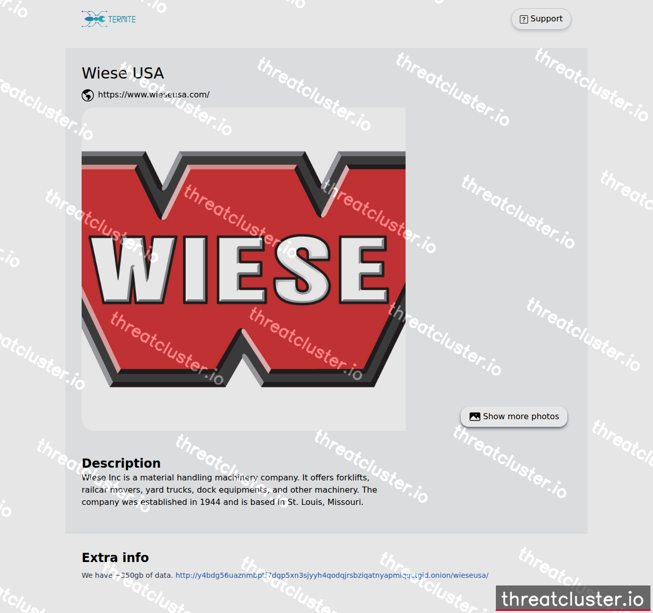 Leak-site post naming Wiese USA, captured by ThreatCluster