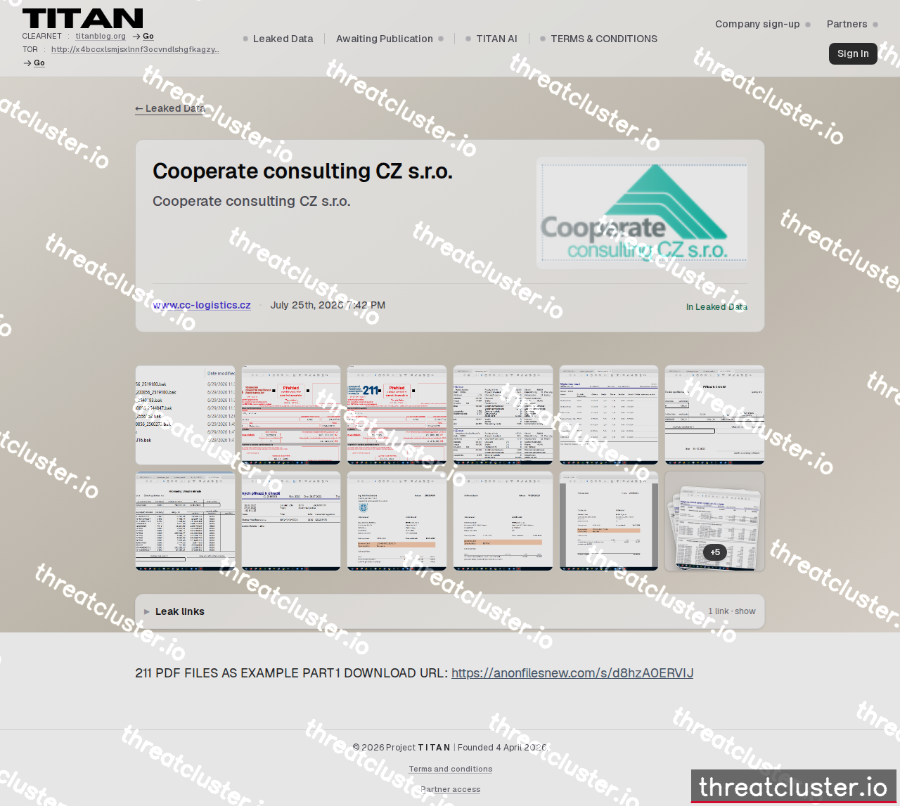Leak-site post naming Cooperate consulting CZ s.r.o., captured by ThreatCluster