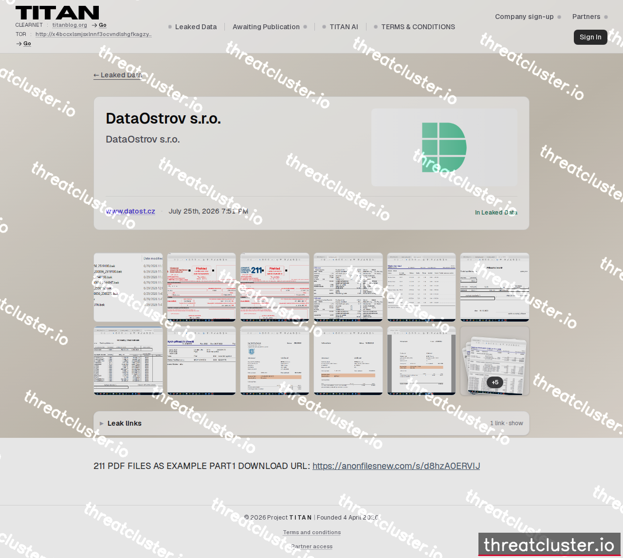 Leak-site post naming DataOstrov s.r.o., captured by ThreatCluster