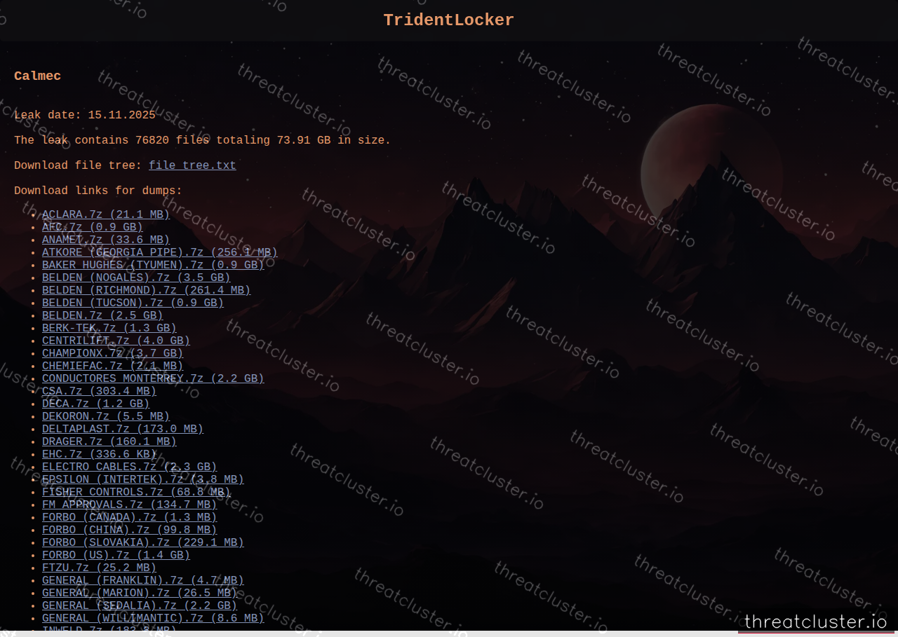 Leak-site post naming Calmec, captured by ThreatCluster