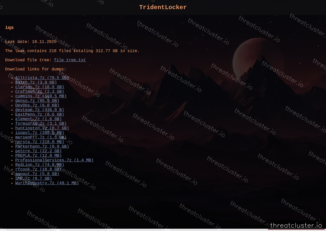 Leak-site post naming iqs, captured by ThreatCluster