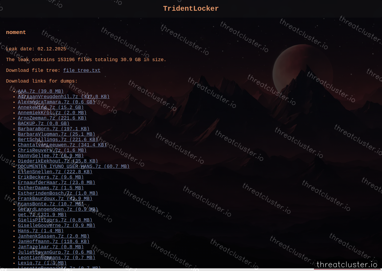 Leak site of tridentlocker, captured by ThreatCluster
