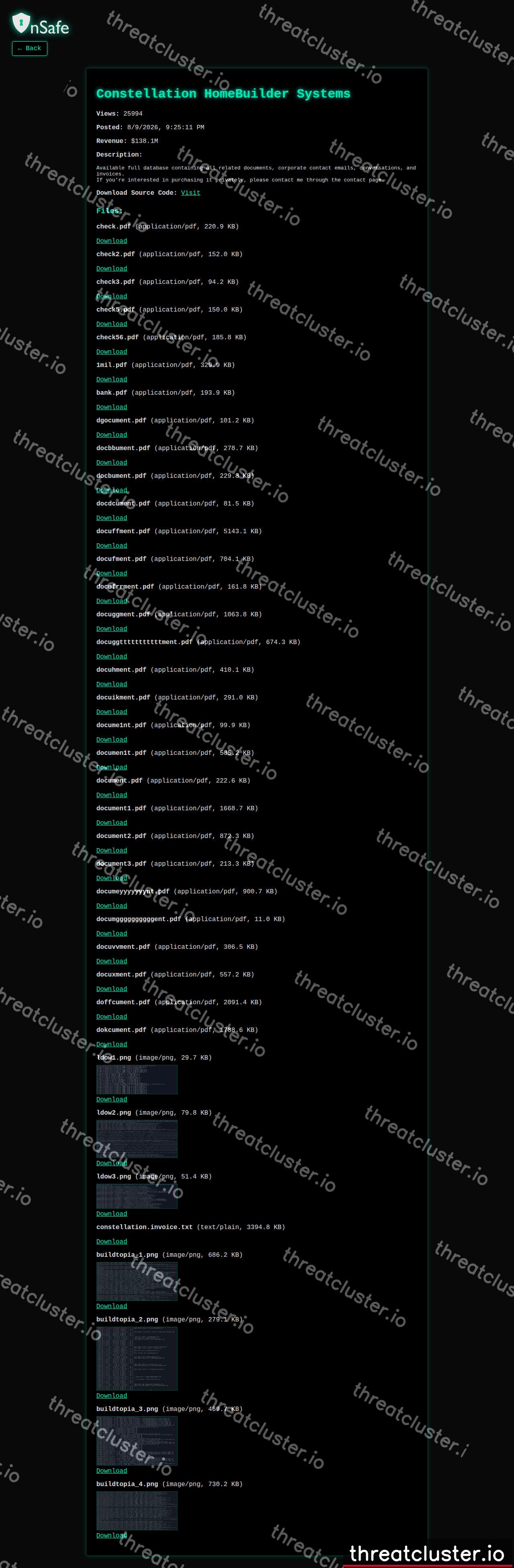 Leak-site post naming Constellation HomeBuilder Systems, captured by ThreatCluster