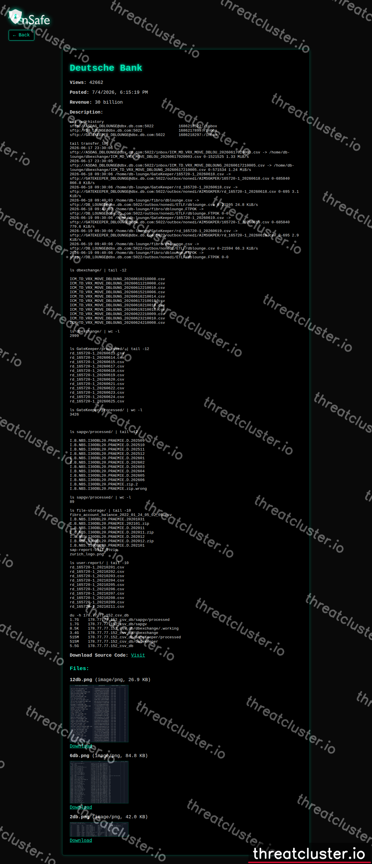 Leak-site post naming Deutsche Bank, captured by ThreatCluster