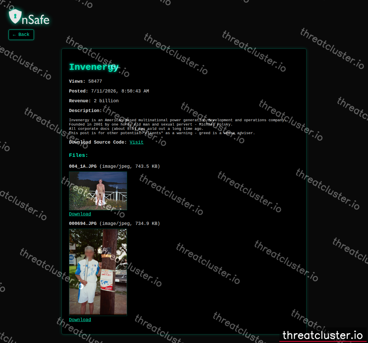 Leak site of unsafe, captured by ThreatCluster