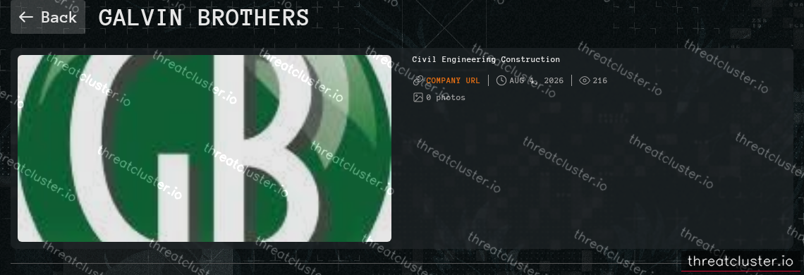 Leak-site post naming Galvin Brothers, captured by ThreatCluster