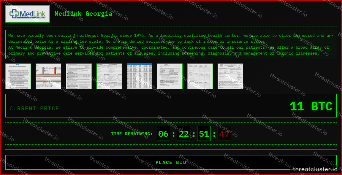Leak-site post naming Medlink Georgia, captured by ThreatCluster