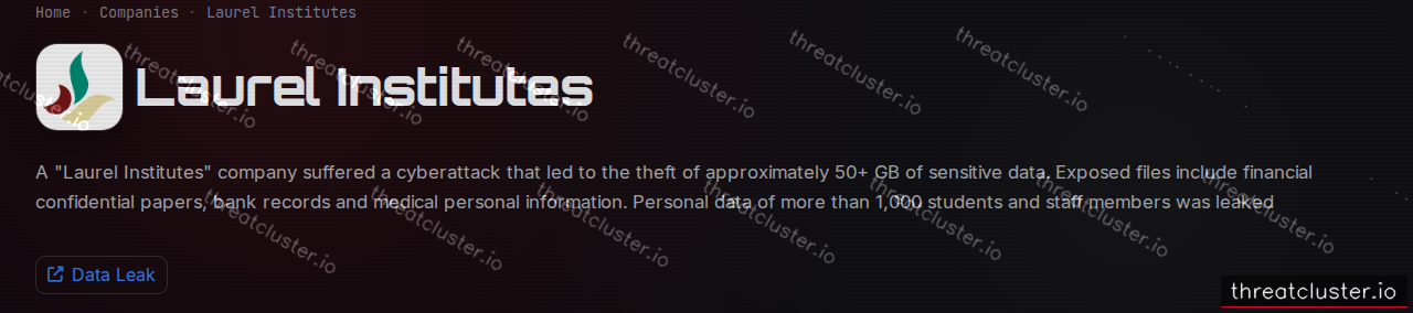 Leak-site post naming Laurel Institutes, captured by ThreatCluster