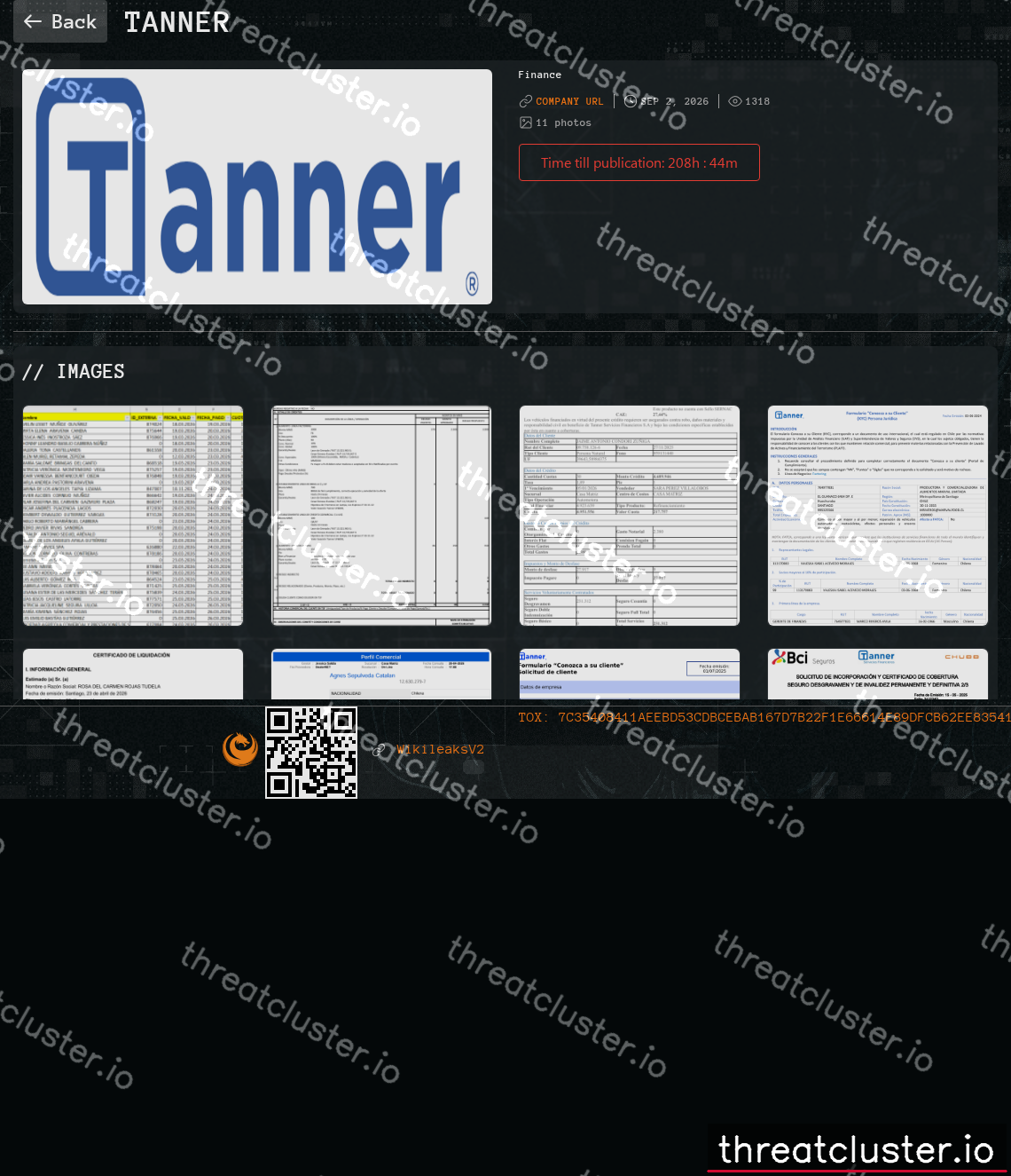 Leak-site post naming Tanner, captured by ThreatCluster