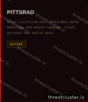 Leak-site post naming PITTSRAD, captured by ThreatCluster