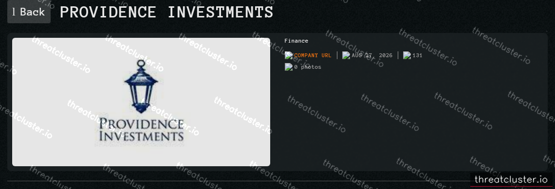 Leak-site post naming Providence Investments, captured by ThreatCluster