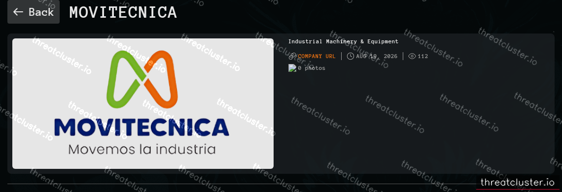 Leak-site post naming Movitecnica, captured by ThreatCluster