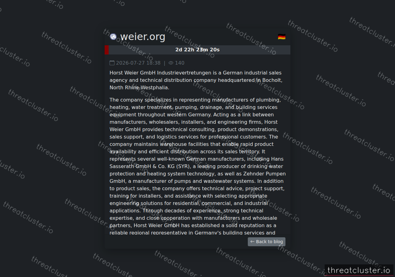 Leak-site post naming weier.org, captured by ThreatCluster