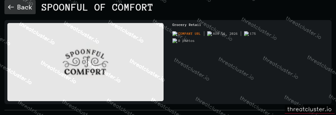 Leak-site post naming Spoonful of Comfort, captured by ThreatCluster