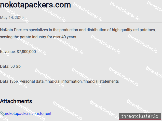Leak-site post naming nokotapackers.com, captured by ThreatCluster