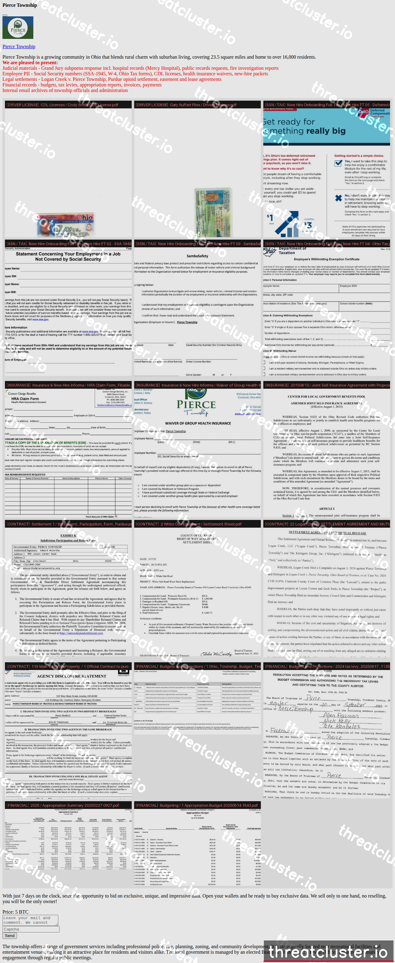 Leak-site post naming Pierce Township, captured by ThreatCluster