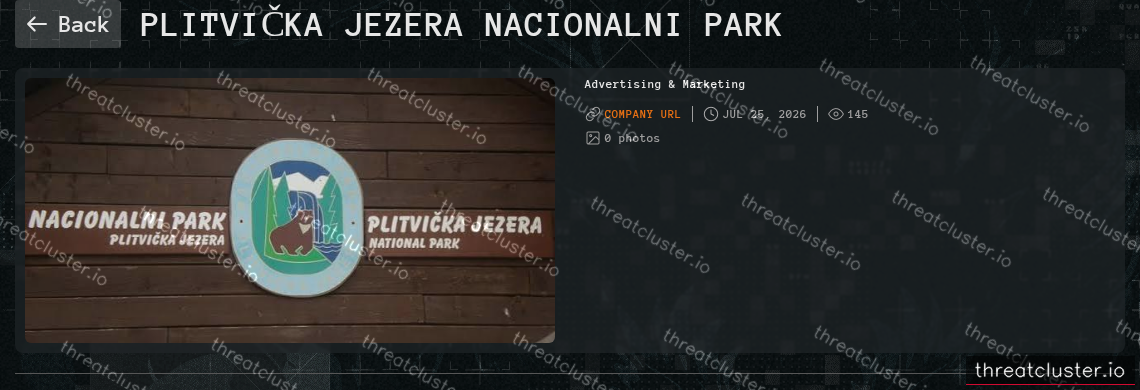 Leak-site post naming Plitvička Jezera Nacionalni Park, captured by ThreatCluster