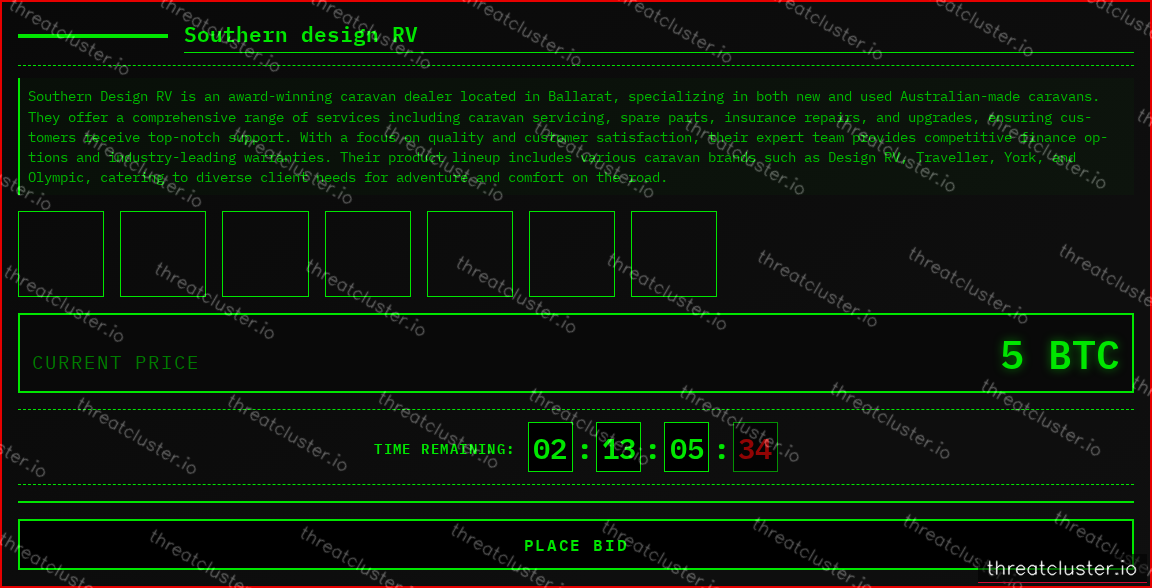 Leak-site post naming Southern design RV, captured by ThreatCluster
