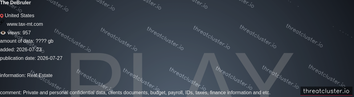 Leak-site post naming The DeBruler, captured by ThreatCluster