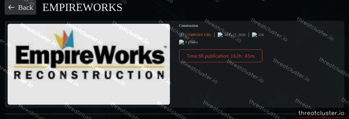 Leak-site post naming EmpireWorks, captured by ThreatCluster