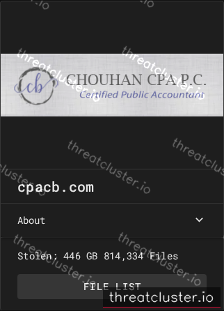 Leak-site post naming cpacb.com, captured by ThreatCluster