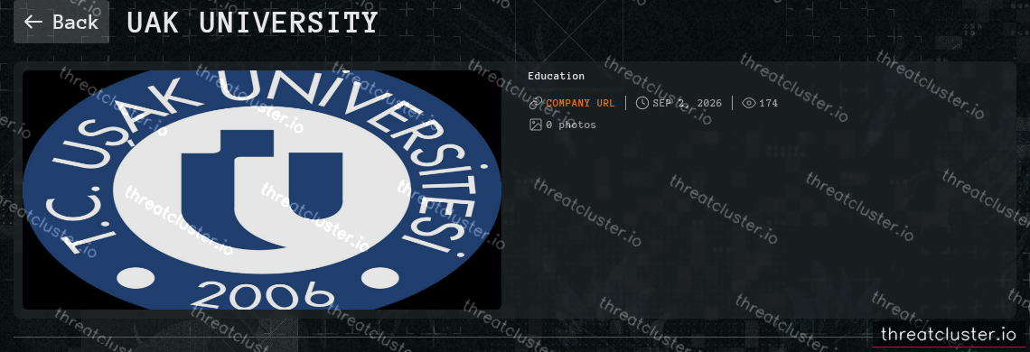 Leak-site post naming Uak University, captured by ThreatCluster