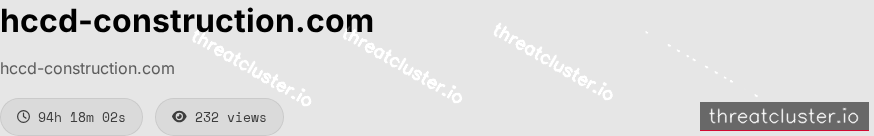 Leak-site post naming hccd-construction.com, captured by ThreatCluster