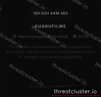 Leak-site post naming Guarufilme, captured by ThreatCluster