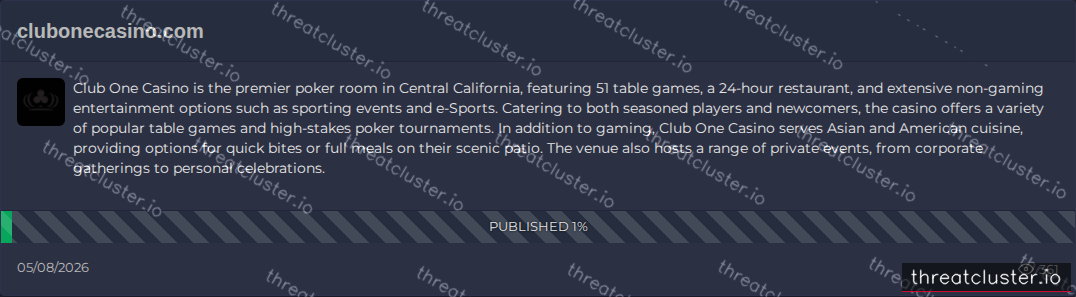 Leak-site post naming clubonecasino.com, captured by ThreatCluster