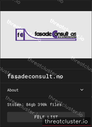 Leak-site post naming fasadeconsult.no, captured by ThreatCluster