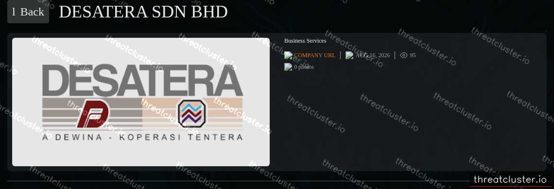 Leak-site post naming Desatera Sdn Bhd, captured by ThreatCluster