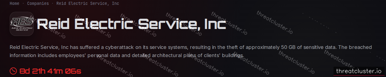 Leak-site post naming Reid Electric Service, Inc, captured by ThreatCluster