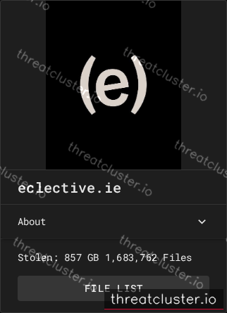 Leak-site post naming eclective.ie, captured by ThreatCluster