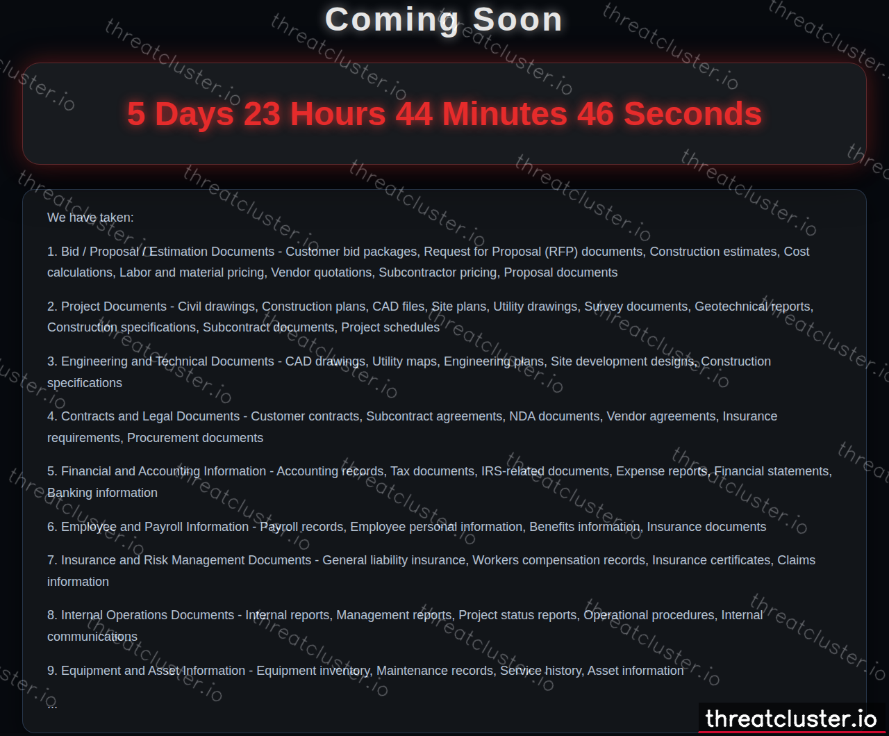 Leak-site post naming Central Florida Civil LLC, captured by ThreatCluster