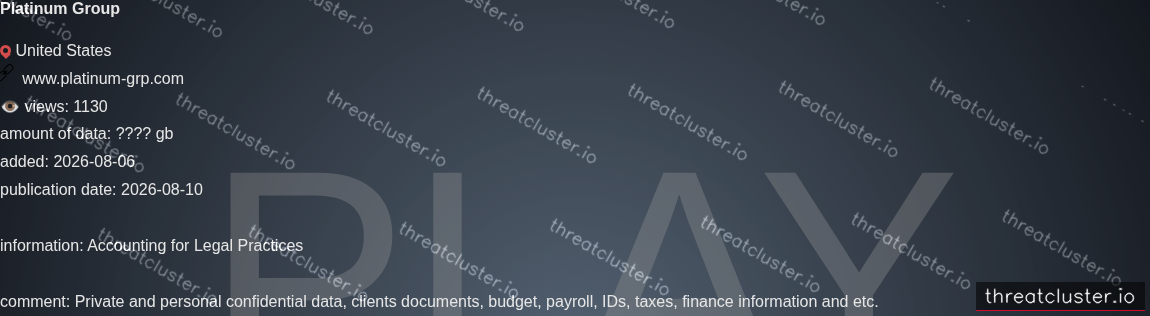 Leak-site post naming Platinum Group, captured by ThreatCluster