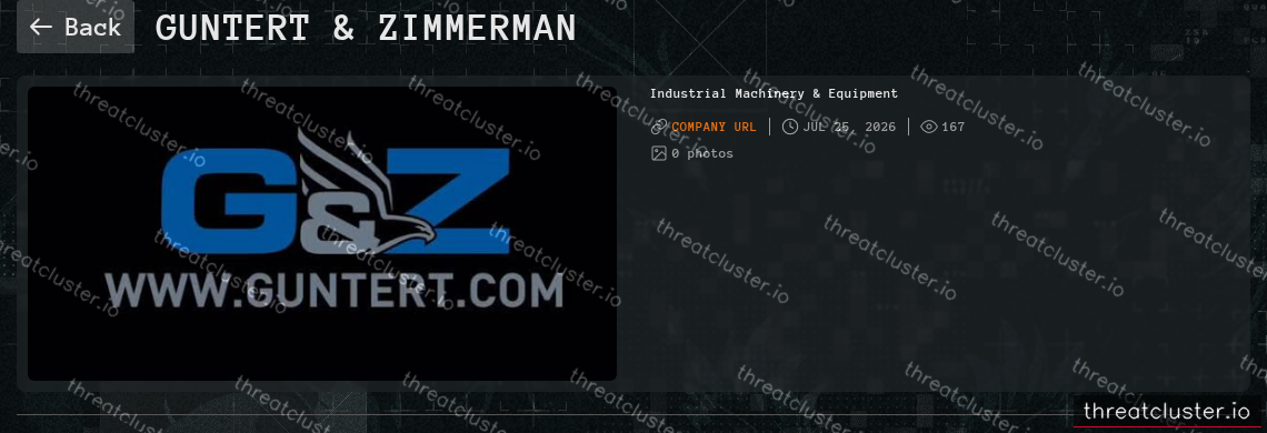 Leak-site post naming Guntert & Zimmerman, captured by ThreatCluster