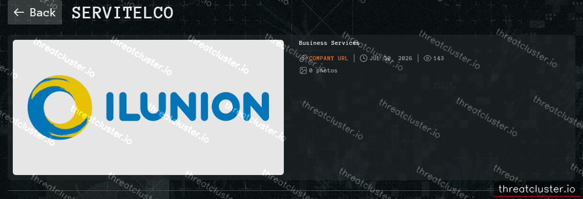 Leak-site post naming servitelco, captured by ThreatCluster