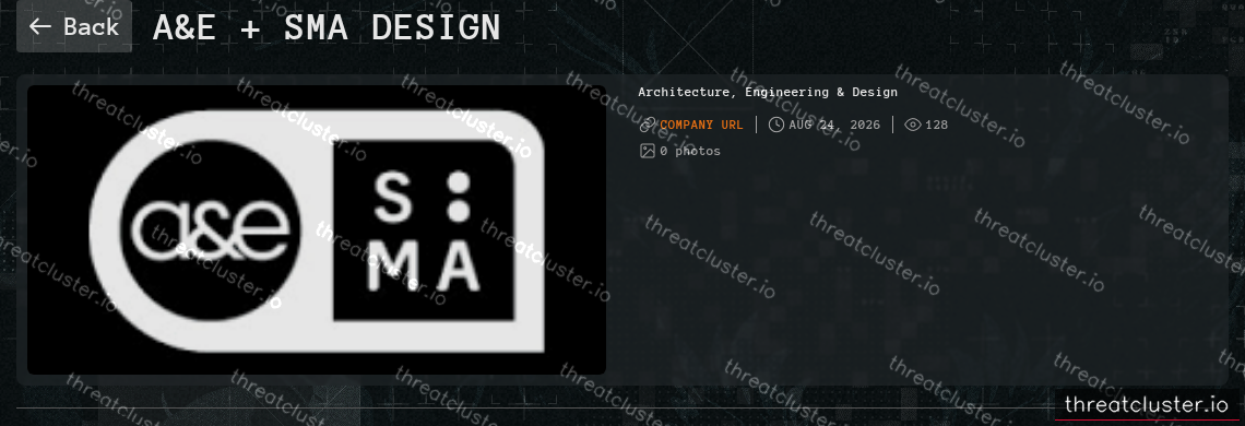 Leak-site post naming A&E + SMA Design, captured by ThreatCluster