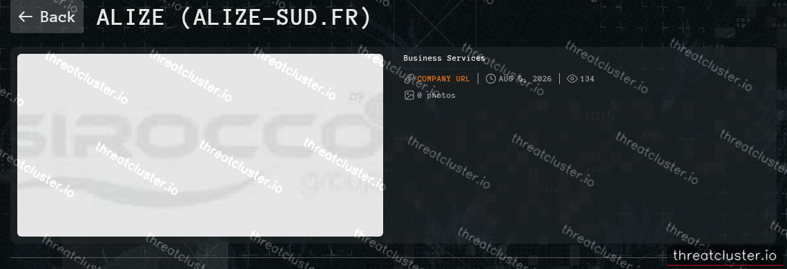 Leak-site post naming ALIZE (alize-sud.fr), captured by ThreatCluster