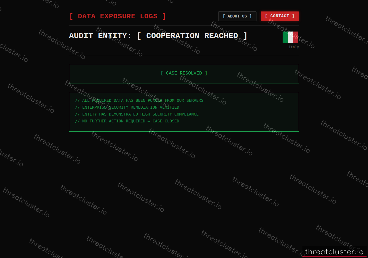 Leak-site post naming Paid Victim 32373FFB7AF7E725, captured by ThreatCluster