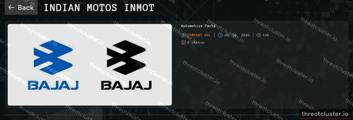 Leak-site post naming Indian Motos Inmot, captured by ThreatCluster